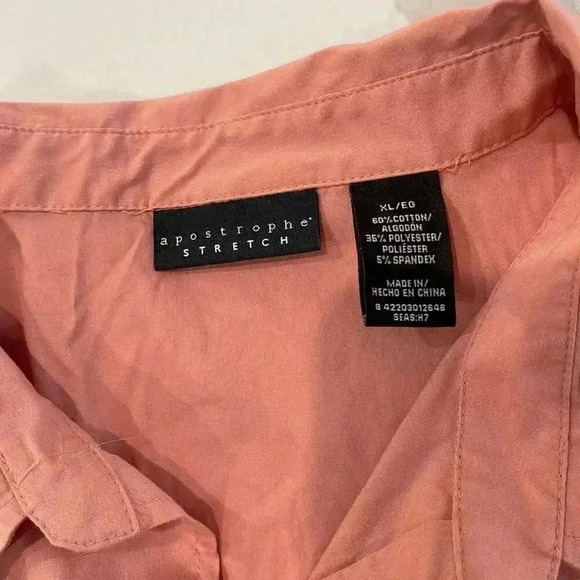 Apostrophe Stretch 1/4 Button Blouse 3/4 Sleeve Shirt Orange/Pink Womens XL Work - Picture 3 of 5